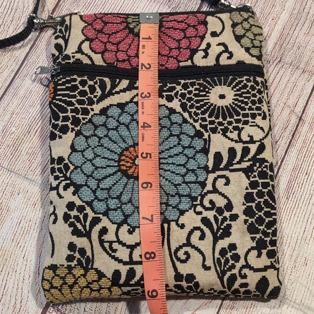 Janine King Designs fabric floral pattern adjustable strap cross body